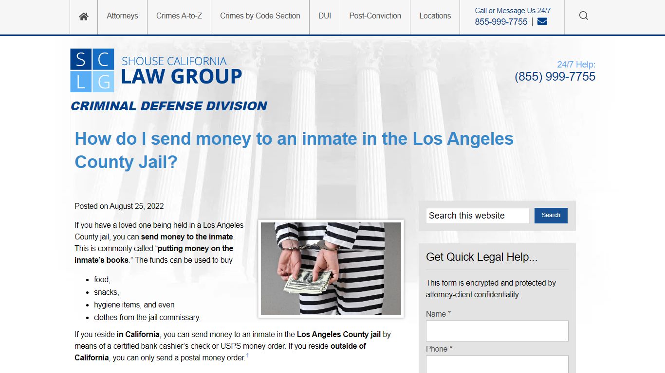 How do I send money to an inmate in the Los Angeles County Jail?